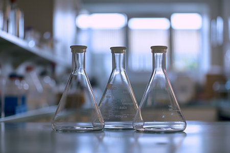 Laboratory glassware on the table, science research and development conceptの素材
