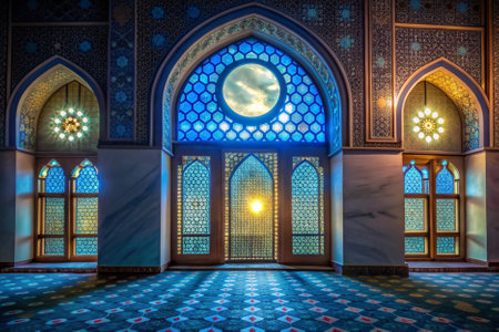Interior of a mosque at night in Hurghada, Egyptの素材