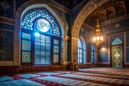 Interior view of the mosque at night in Istanbul, Turkey.の素材