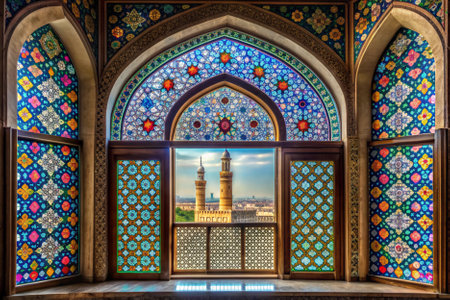 View of the mosque from the window in Yazd. Iran.の素材