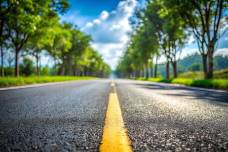 Asphalt road with green forest in the morning, Nature background.の素材