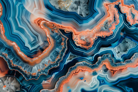 Agate mineral texture as nice natural background with blue and orange patternの素材