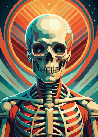 Human skeleton. Vector illustration of a human skeleton. Halloween vector illustration.のイラスト素材