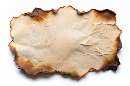 Old burnt paper isolated on white background with copy space for text.の素材