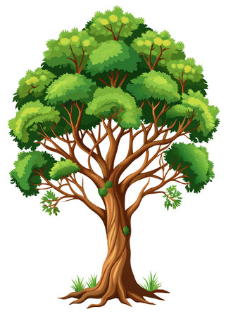 Illustration of a big tree with green leaves on a white backgroundのイラスト素材