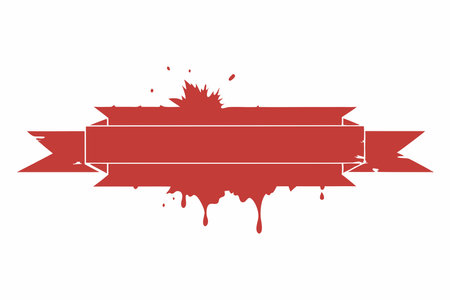 red grunge label with blood splashes isolated icon vector illustration designのイラスト素材