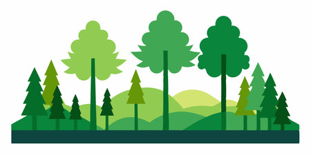 Green trees in the forest. Flat design. Vector Illustration.のイラスト素材