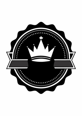 emblem with crown icon over white background, silhouette style, vector illustrationのイラスト素材