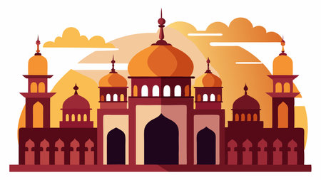 Vector illustration of Taj Mahal in Agra, Uttar Pradesh, Indiaのイラスト素材