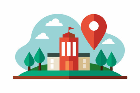 Flat vector illustration of city in flat style with pin location.のイラスト素材