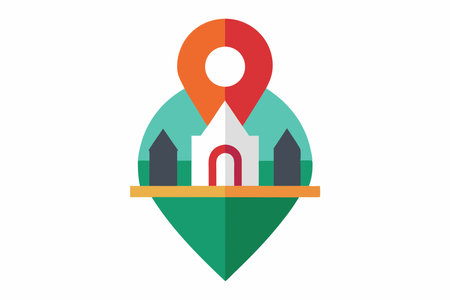 Map pointer with church flat icon, vector illustration. Flat design styleのイラスト素材