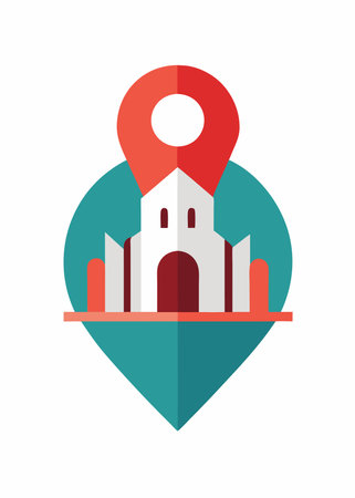 Map pointer with church icon. Flat illustration of map pointer with church vector icon for webのイラスト素材