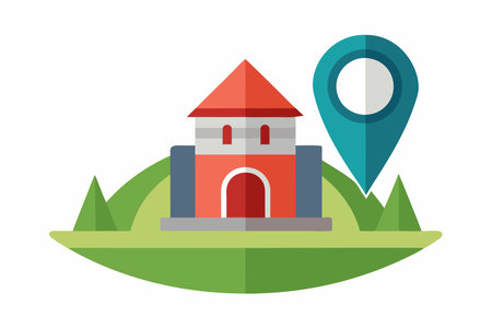 Map pointer with a red house. Vector illustration in flat style.のイラスト素材