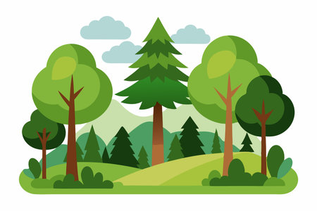 Pine trees in the forest. Vector illustration in flat style.のイラスト素材