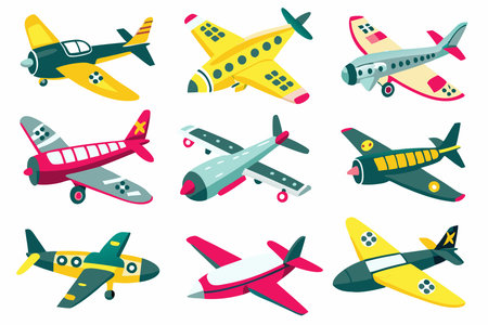 Airplane icons set. Cartoon illustration of 16 airplane icons for webのイラスト素材