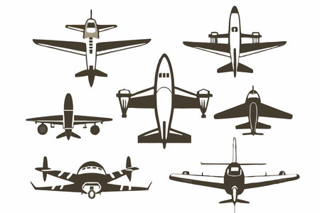 Airplane icons set. Vector illustration of different types of aircraft.のイラスト素材