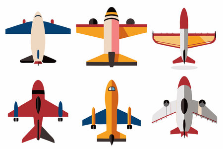 Airplane icon set in flat style. Vector illustration of aeroplane.のイラスト素材