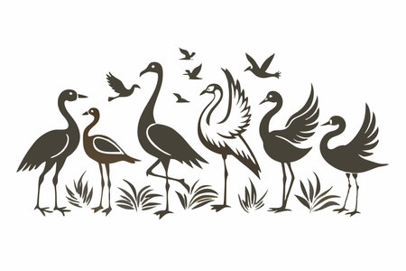 Flamingos and gulls. Vector illustration of birds.のイラスト素材