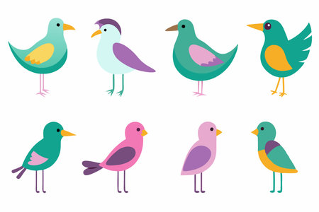 Set of cute birds. Vector illustration in flat style. Isolated on white background.のイラスト素材