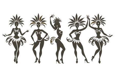 Brazilian carnival dancer. Set of vector silhouettes.のイラスト素材