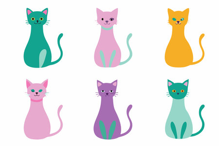 Set of cats. Vector illustration in flat style. Isolated on white background.のイラスト素材
