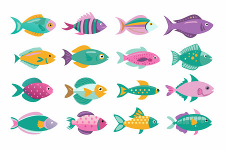 Set of different colorful fishes isolated on white background. Vector illustration.のイラスト素材