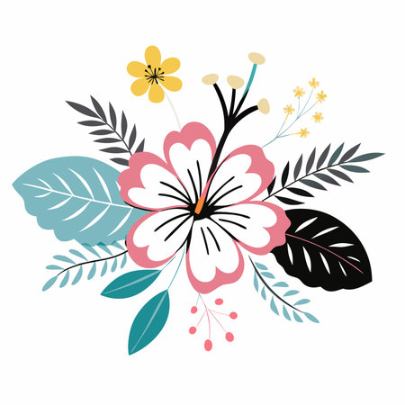 Flower bouquet with leaves and flowers. Vector Illustration.のイラスト素材