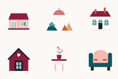 Set of house icons. Vector illustration in flat style. Design elements for web and mobile applications.のイラスト素材