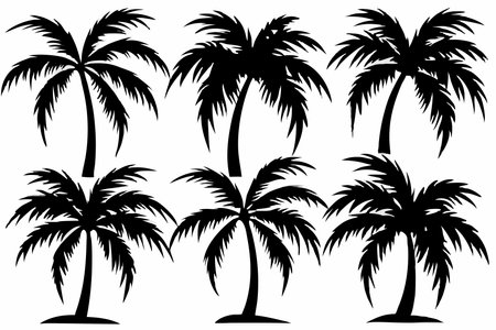 palm tree silhouette set isolated on white background. vector illustration.のイラスト素材