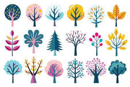 Set of trees with different shapes and colors. Vector illustration in flat style.のイラスト素材