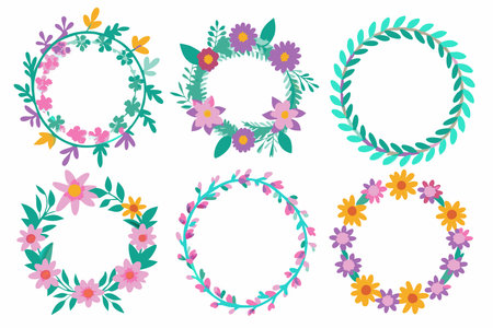 Set of floral wreaths with flowers and leaves. Vector illustration.のイラスト素材