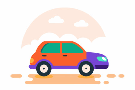 Car on the road. Vector illustration in flat style on white background.のイラスト素材