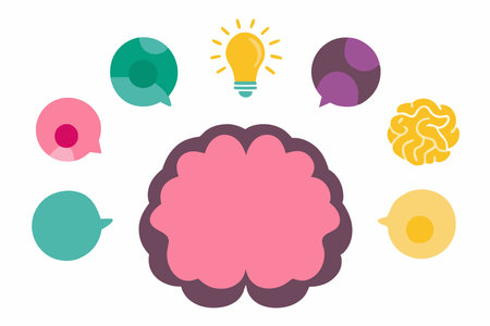 Flat design modern vector illustration concept of thinking and brainstorming with colorful speech bubbles and light bulbのイラスト素材