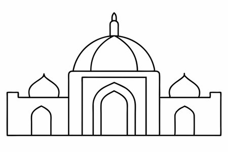 mosque building front view cartoon vector illustration graphic design in black and whiteのイラスト素材