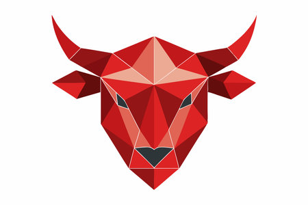 Red low poly bull head isolated on white background. Vector illustration.のイラスト素材