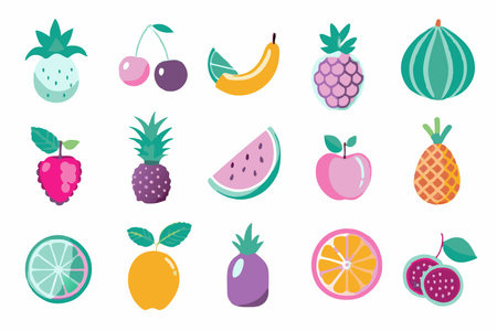 Fruit icon set. Flat style. Vector illustration isolated on white background.のイラスト素材
