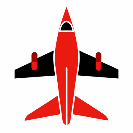 Airplane flat icon. Vector red symbol on white background. Isolated illustration.のイラスト素材
