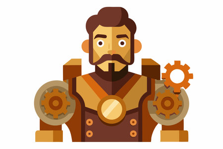 Cartoon illustration of a man in a steampunk costume on a white backgroundのイラスト素材