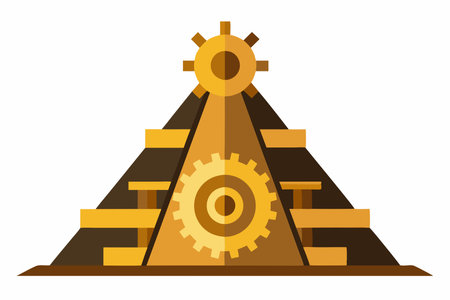 Egyptian pyramid with gears and cogs. Vector illustration in flat styleのイラスト素材