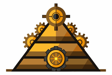 Pyramid with gears and cogs isolated on white background. Vector illustration.のイラスト素材