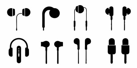 Headphones icons set. Vector illustration in black and white colors.のイラスト素材