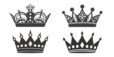 Crown icon set. Monochrome vector illustration isolated on white background.のイラスト素材