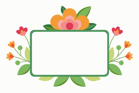 Flower frame with leafs and flowers. Vector illustration in flat style.のイラスト素材