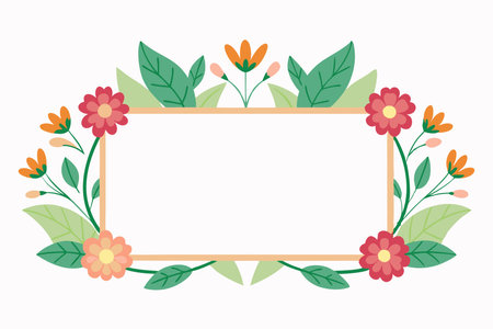 frame with flowers and leafs isolated icon vector illustration desing vector illustration desingのイラスト素材