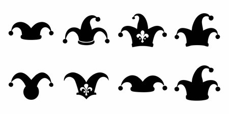 Set of black and white jester hats icons. Vector illustration.のイラスト素材