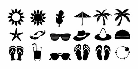 summer icons set over white background, silhouette style, vector illustrationのイラスト素材