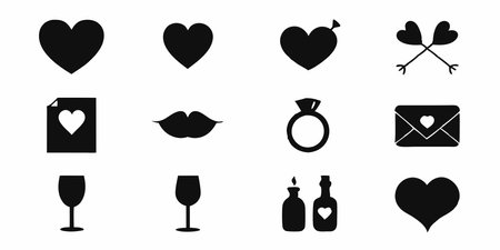set of valentines day icons, silhouette style vector illustration designのイラスト素材