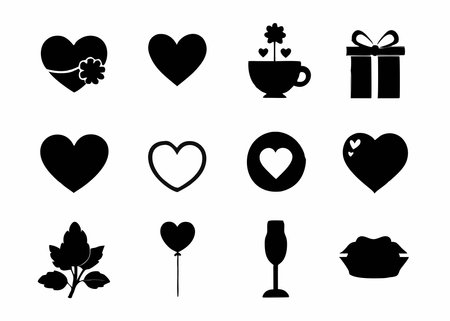 set of valentines day icons vector illustration design silhouette style iconのイラスト素材