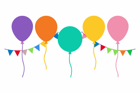 birthday balloons and garlands over white background. colorful design. vector illustrationのイラスト素材
