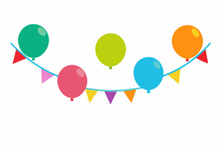 birthday balloons and pennants over white background, colorful design. vector illustrationのイラスト素材